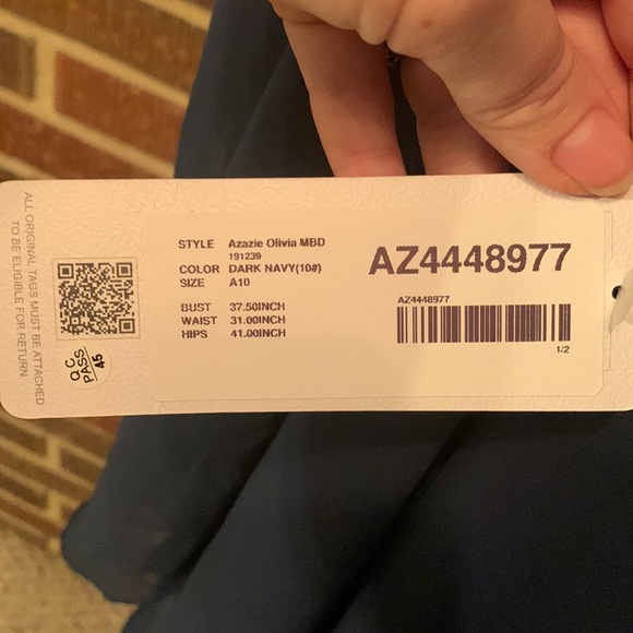 NWT Azazie Sz A10 Navy Dress W Sheer Jacket- Jeweled Pin and Zipper Garment Bag - Picture 6 of 14